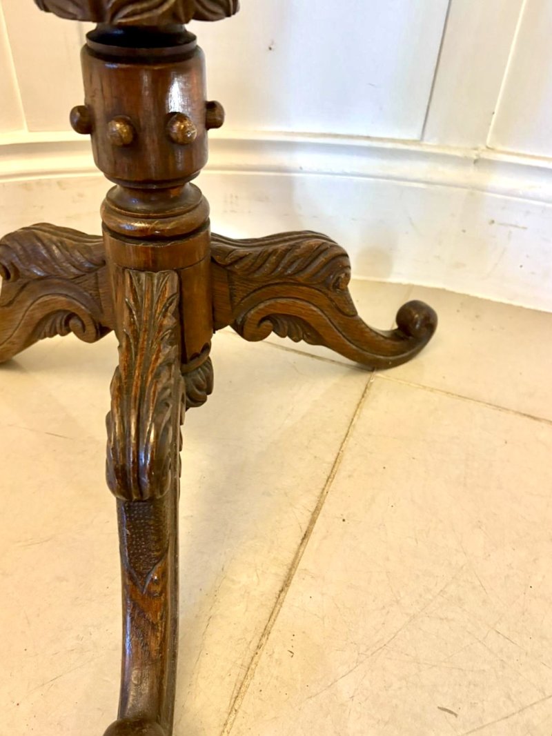 Antique Victorian Quality Carved Oak Tripod / Lamp Table